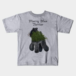 Merry Blue Terrier (Grey Background) Kids T-Shirt